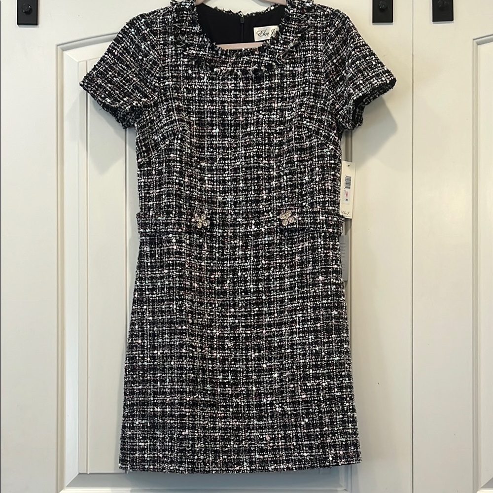 Chic Black and White Tweed Dress